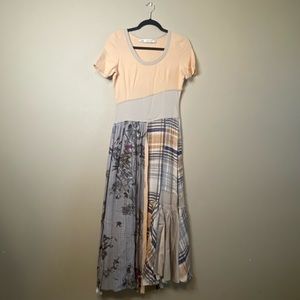 Zara Patchwork Midi Dress Plaid Floral S